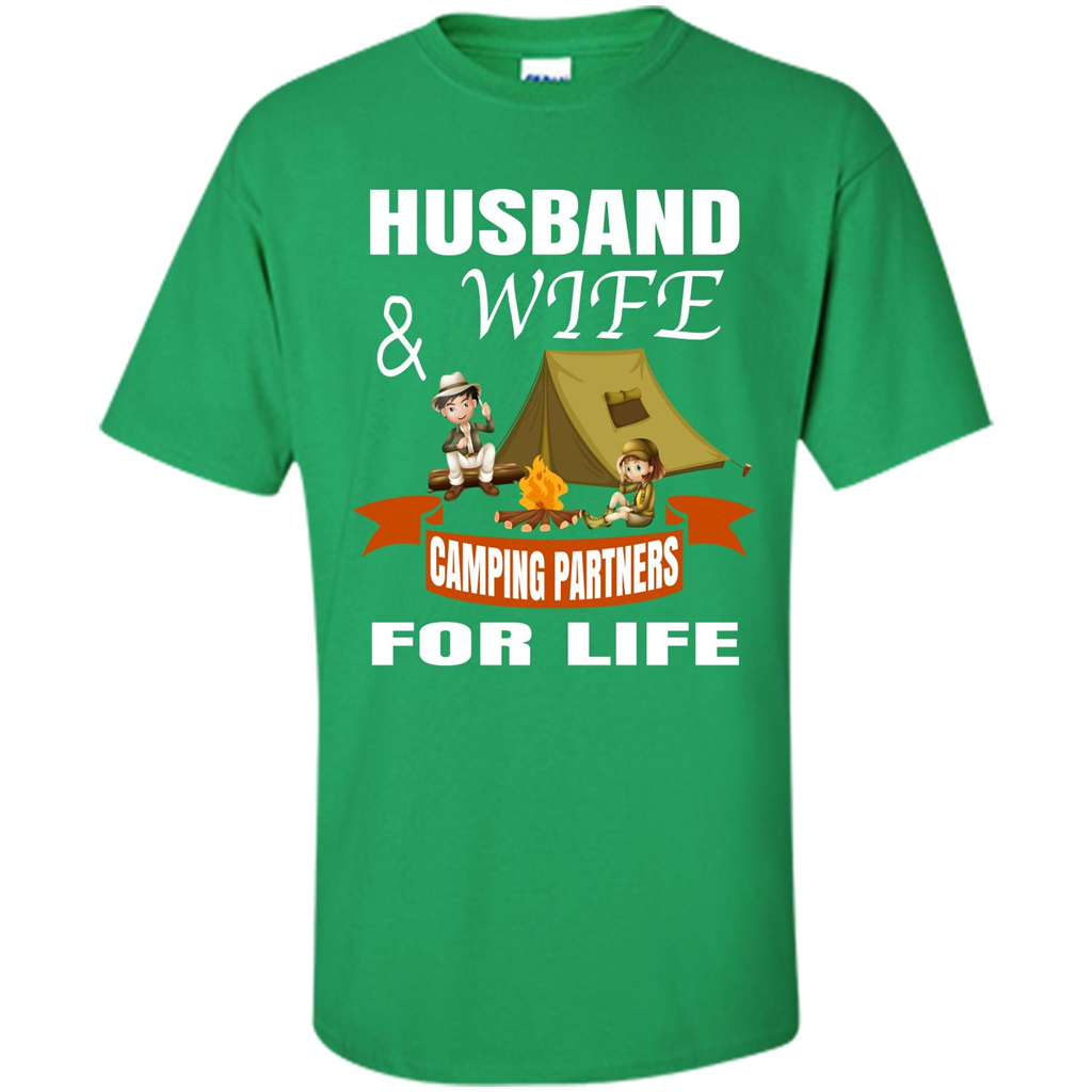 Camping Family T-shirt Husband And Wife Camping Partners For LIfe Irish Green