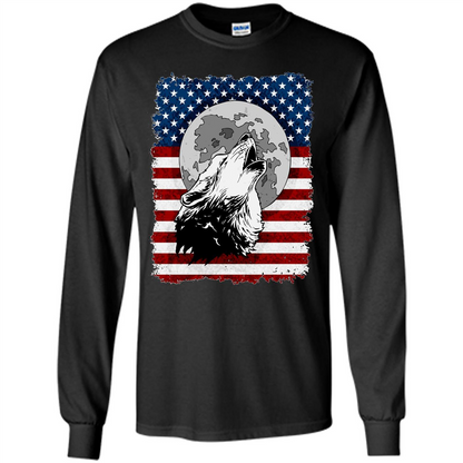 Howling Wolf On American Flag Patriotic T-shirt Black