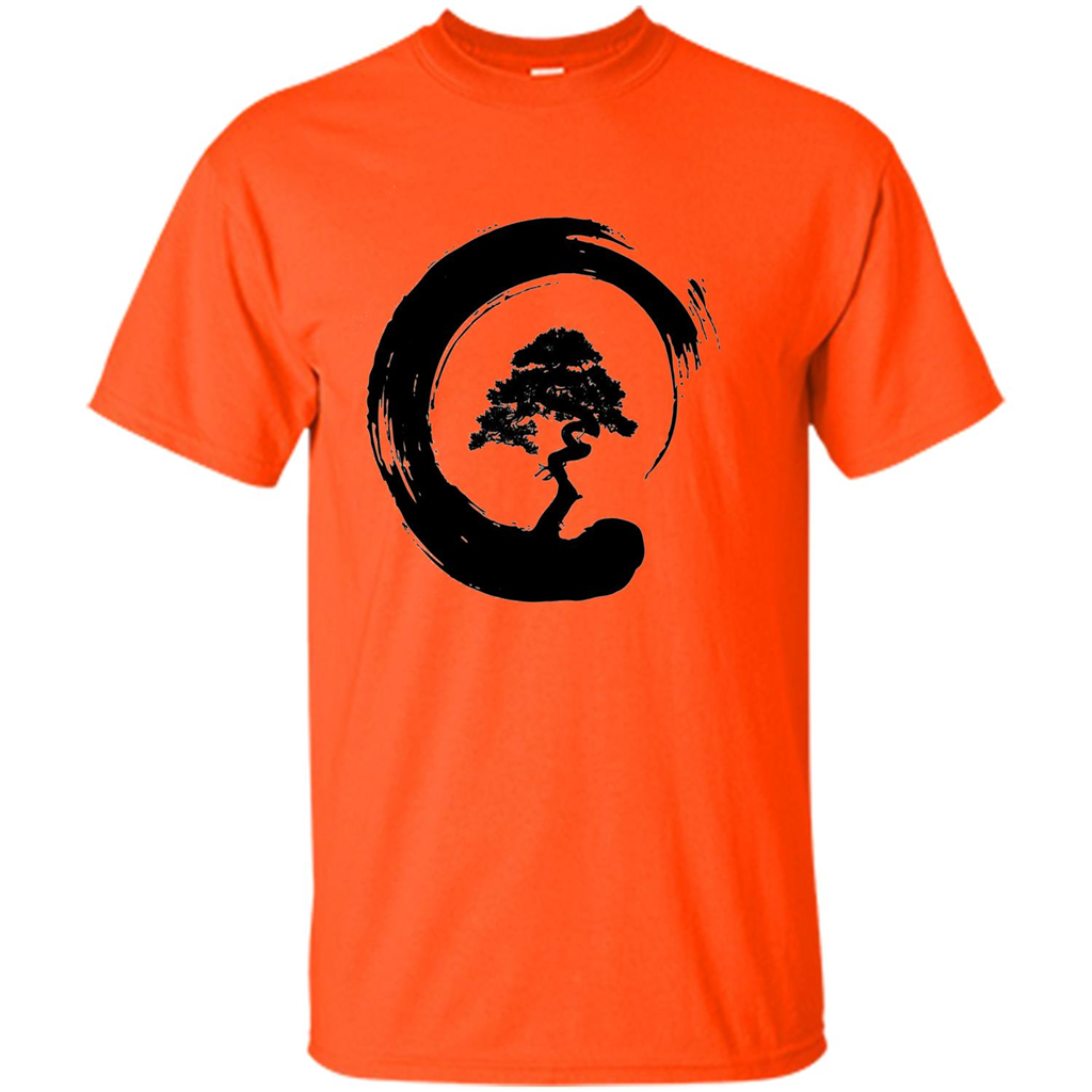 Bonsai Tree in Enso Circle - Buddhist Zen Calligraphy t-hirt Orange