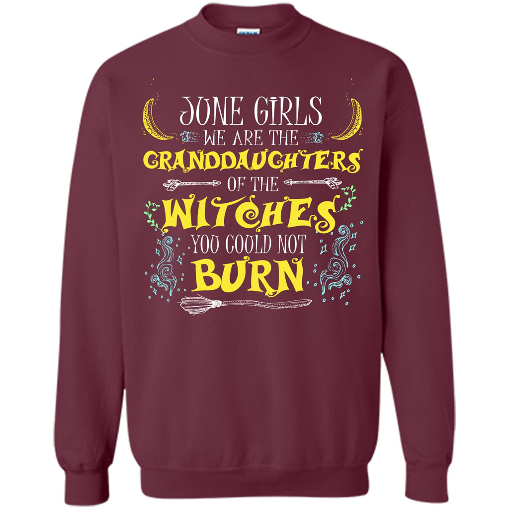 Halloween T-shirt June Girls We Are The Granddaughters Of The Witches You Could Not Burn Maroon