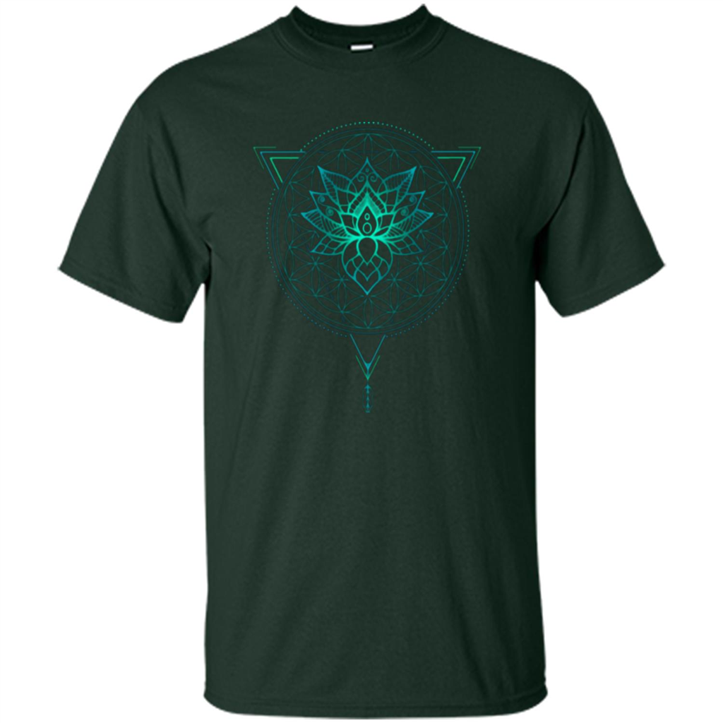 Lotus Flower Of Life T-shirt Mandala in Geometric Triangle Forest Green