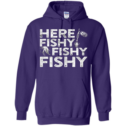 Funny Fisherman T-shirt Here Fishy Fishy Fishy T-Shirt Purple