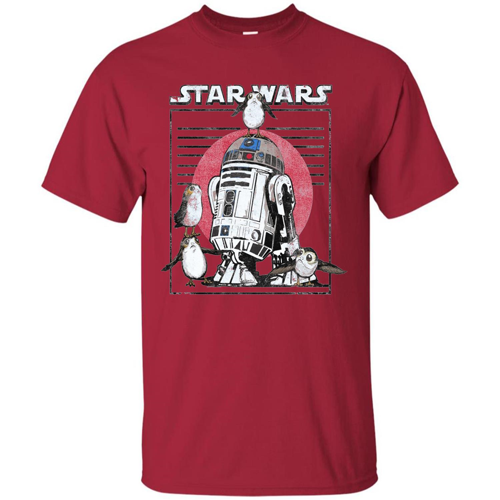 Movie T-shirt Last Jedi Flock Of Porgs Surround R2-D2 T-shirt Cardinal