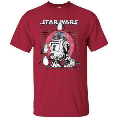 Movie T-shirt Last Jedi Flock Of Porgs Surround R2-D2 T-shirt Cardinal