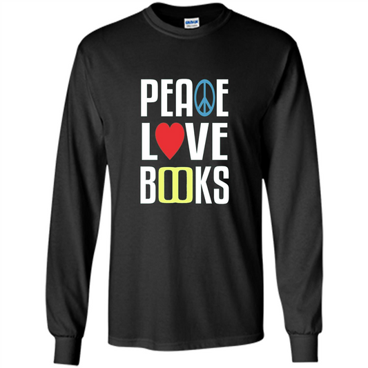 Book Reader T-shirt Peace Love Books Black