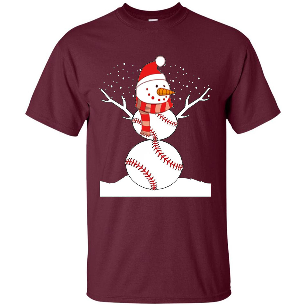 Cute Baseball Snowman Christmas T-Shirt Maroon