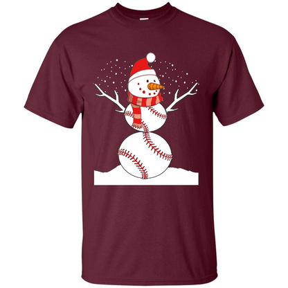 Cute Baseball Snowman Christmas T-Shirt Maroon