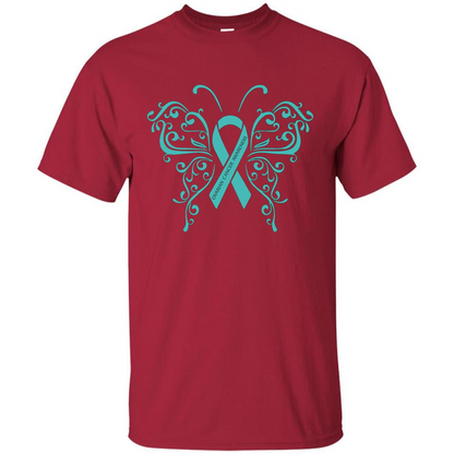 Ovarian Cancer Awareness Butterfly T-Shirt Cardinal
