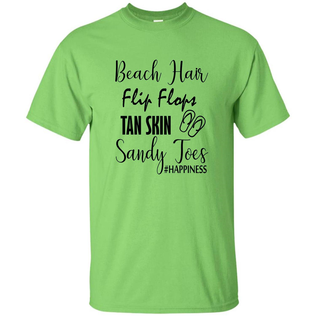 Summer Tshirt Beach Hair Flip Flops Tan Skin Sandy Toes Happiness Lime