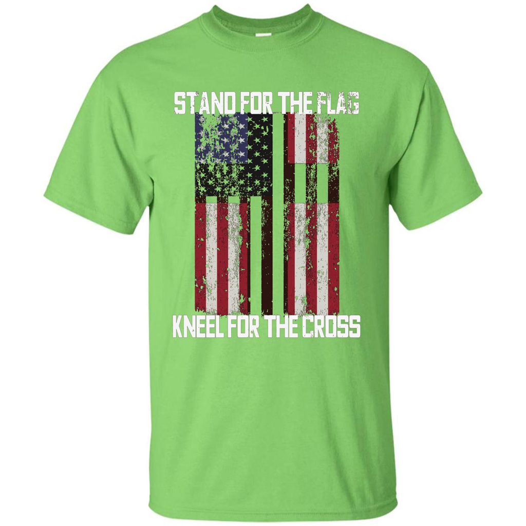 American T-shirt Stand For The Flag Kneel For The Cross Lime