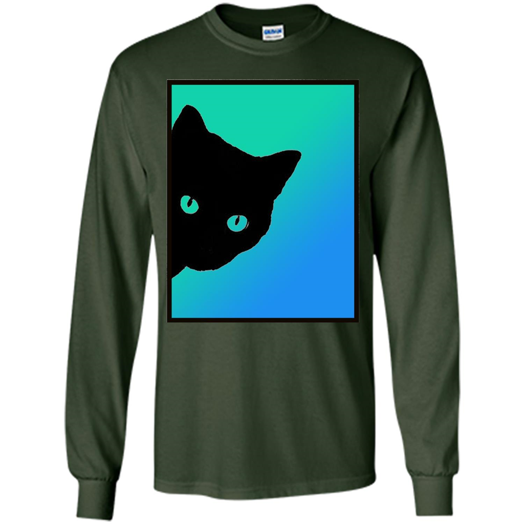 Cat Lover T-shirt Black Cat Blue Green T-shirt Forest Green