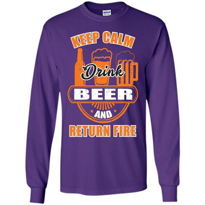 Beer T-shirt Keep Calm Drink Beer And Return Fire Purple