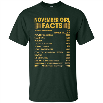 November Girl Facts T-shirt Birthday Gift T-shirt Forest Green
