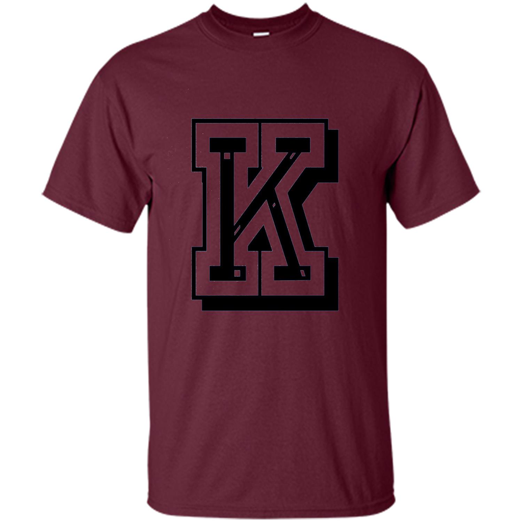 Letter K Initial T-Shirt for Names or Spelling Words Maroon