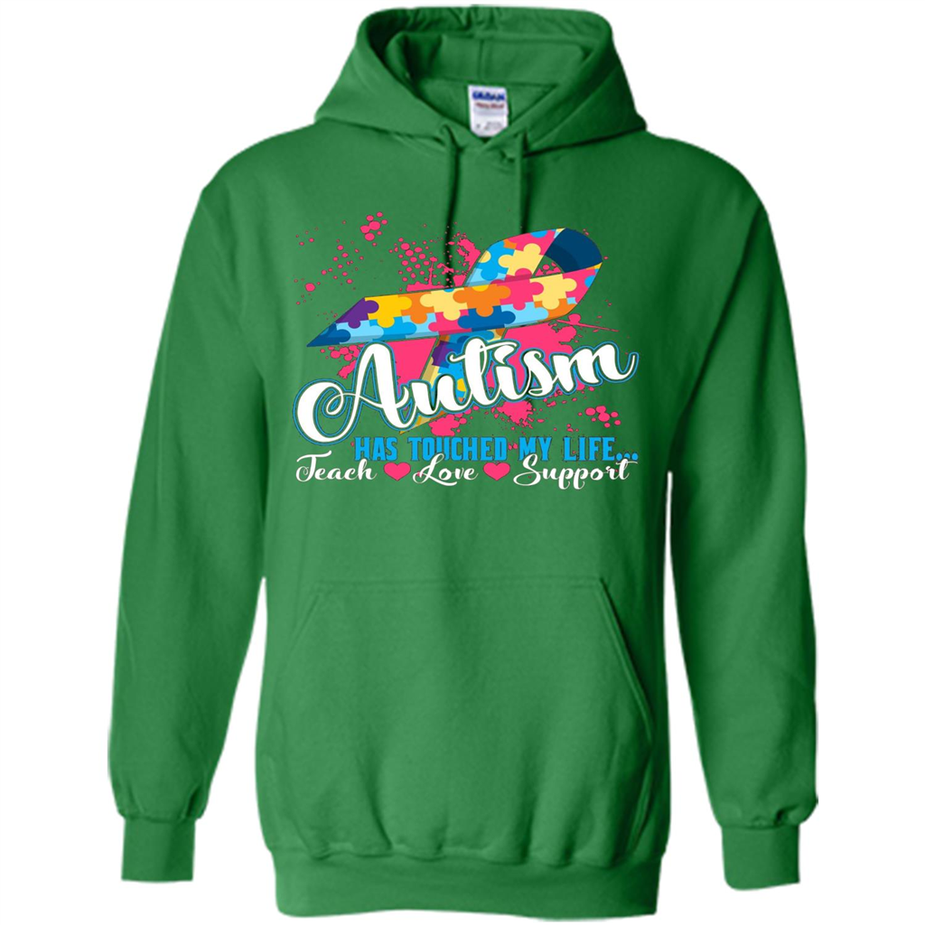 Autism Teacher T-shirts Autism Has Touched My Life Teach Love Support Irish Green