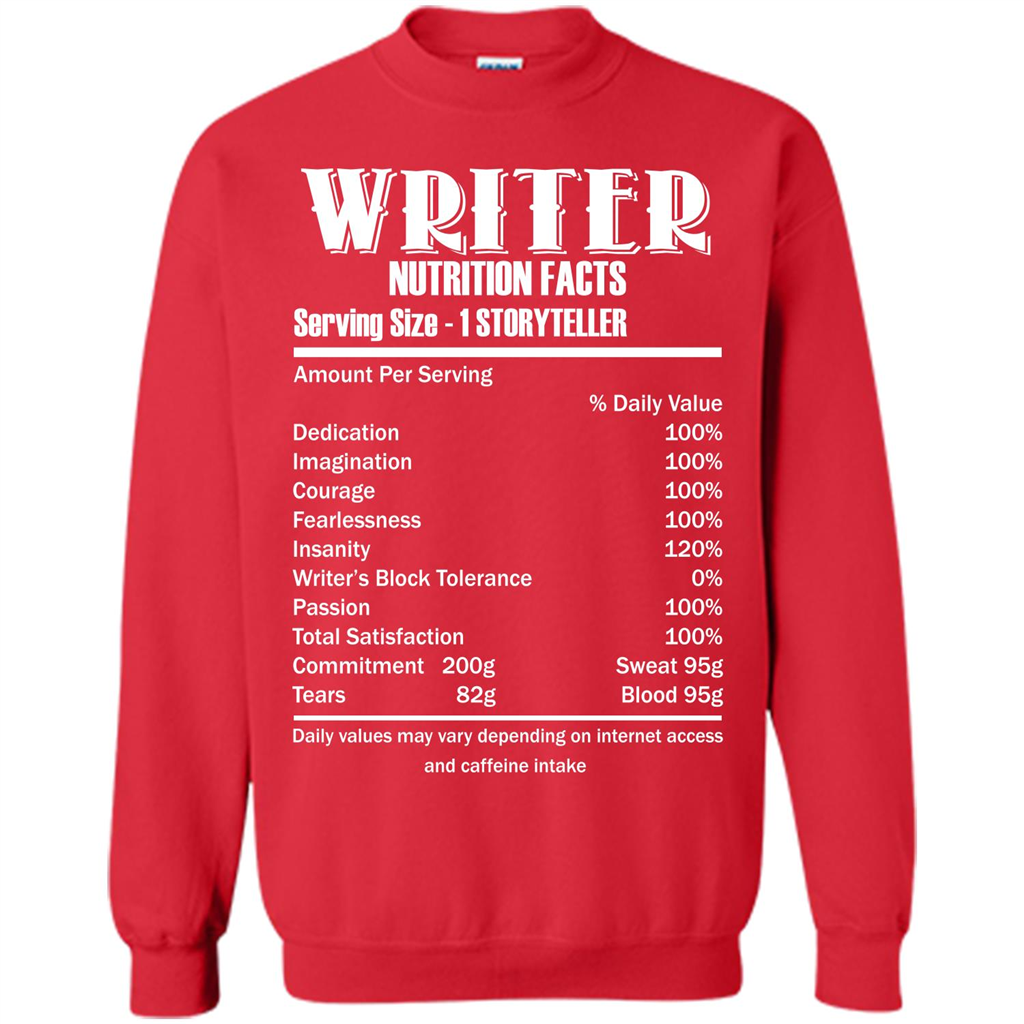 Writer Nutrition Facts Serving Size T-shirt Red
