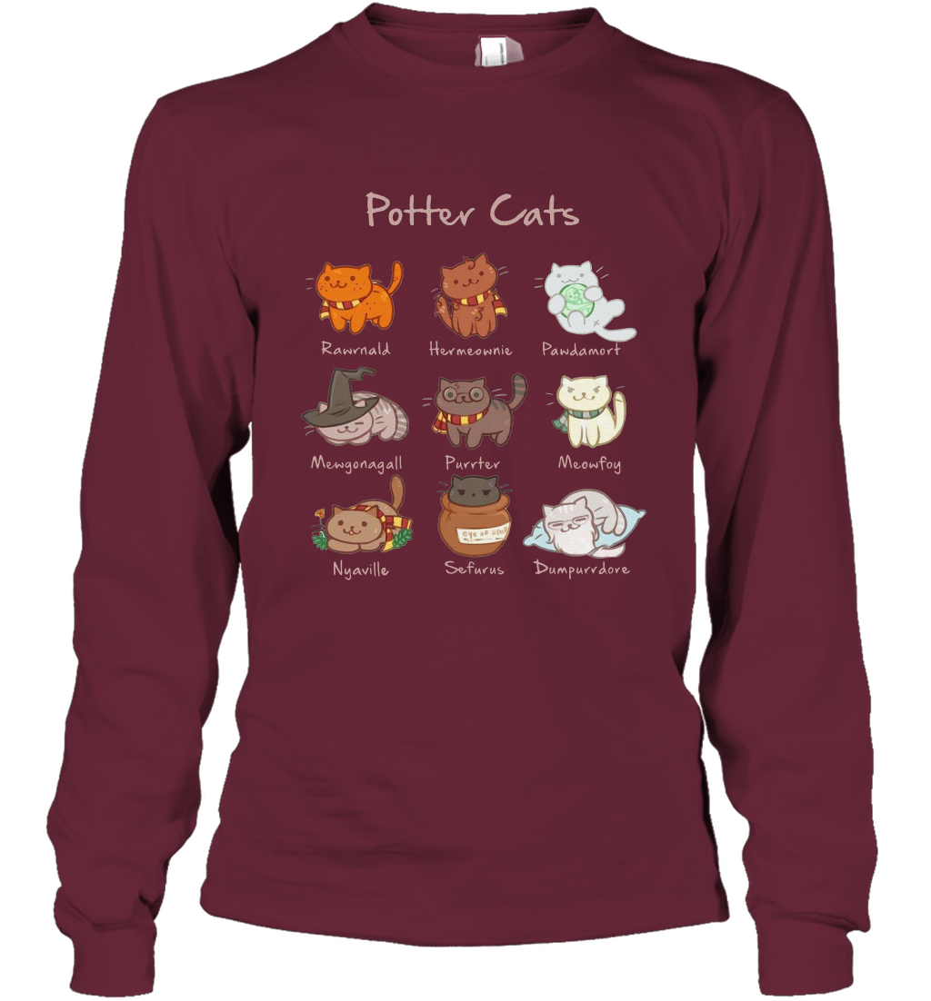 Potter Cats Harry Potter Fan Long Sleeve T-Shirt Long Sleeve T-Shirt Maroon
