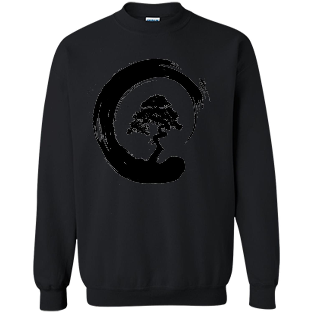 Bonsai Tree in Enso Circle - Buddhist Zen Calligraphy t-hirt Black