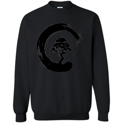 Bonsai Tree in Enso Circle - Buddhist Zen Calligraphy t-hirt Black