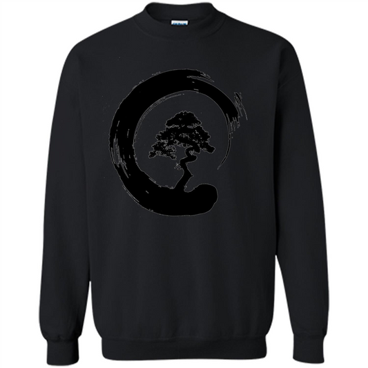Bonsai Tree in Enso Circle - Buddhist Zen Calligraphy t-hirt Black