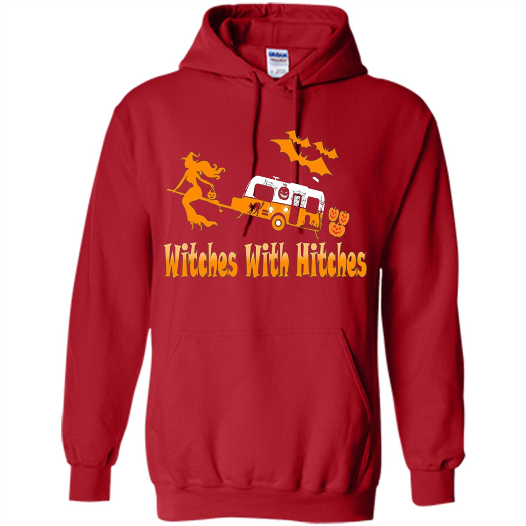 Funny Halloween T-shirt Witches With Hitches Camping Red