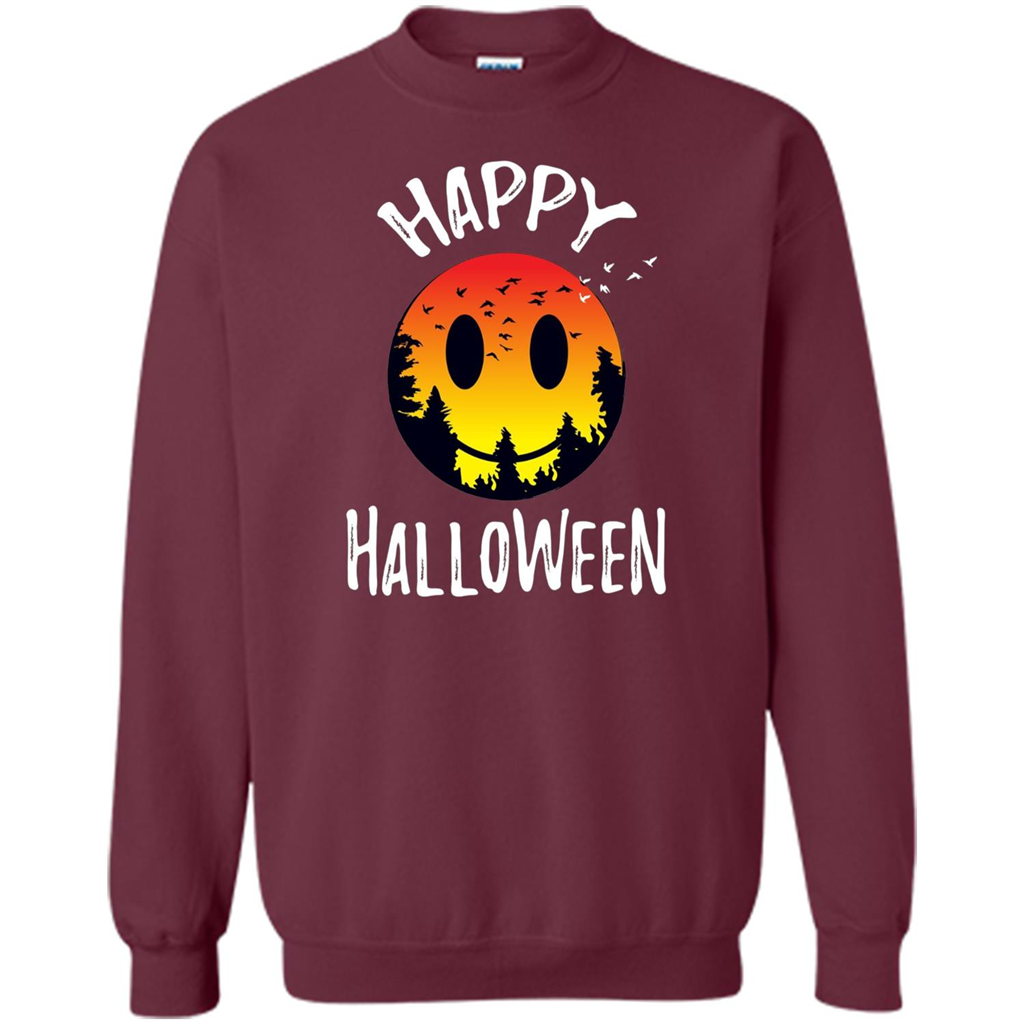 Cute Halloween T-shirt Spooky Camp Happy Face Emoji T-shirt Maroon