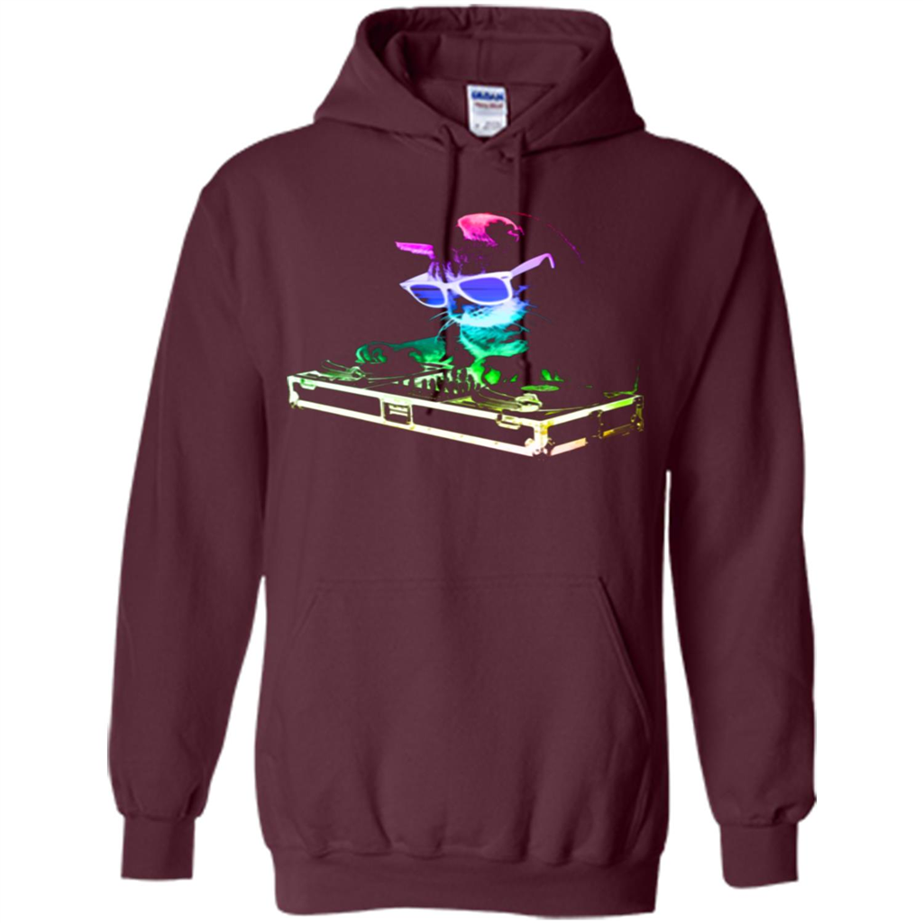 Cat Lover T-shirt House Cat Rainbow DJ Kitty Maroon