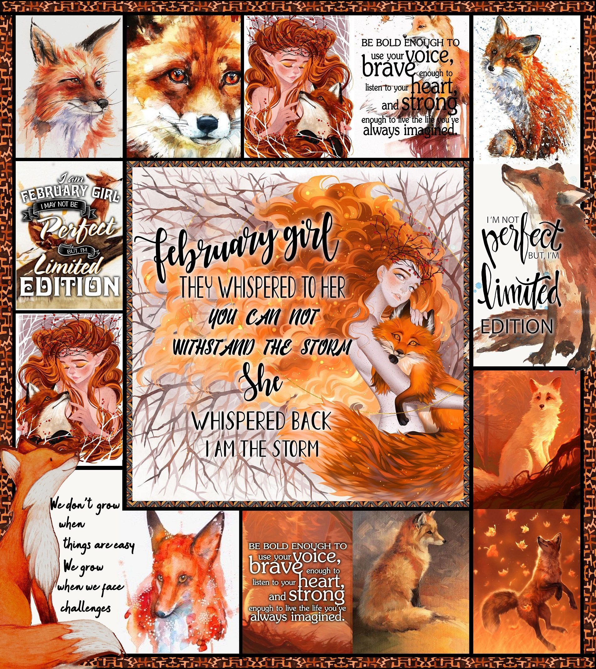 Fox February Girl 3D Quilt Bed Set