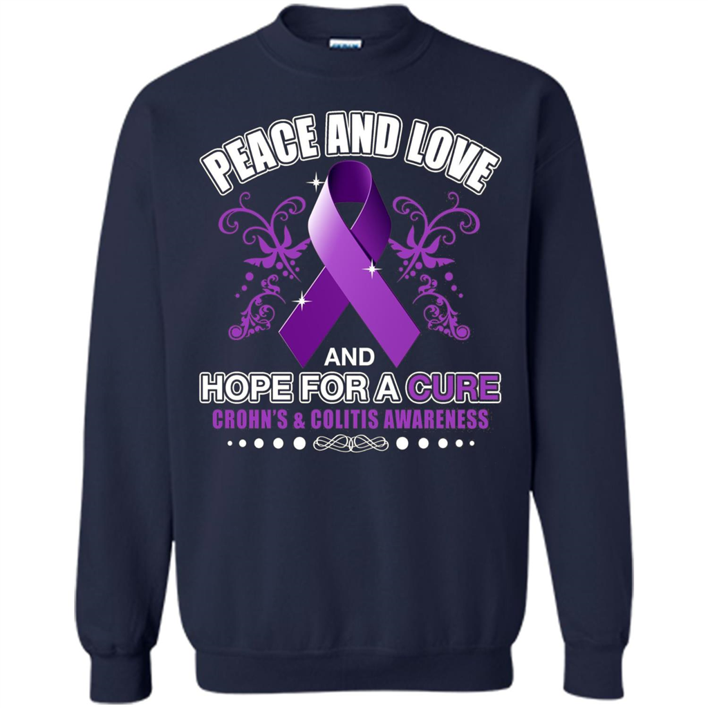 Peace And Love And Hope For A Cure Crohn's and Colitis Awareness T-shirt Navy