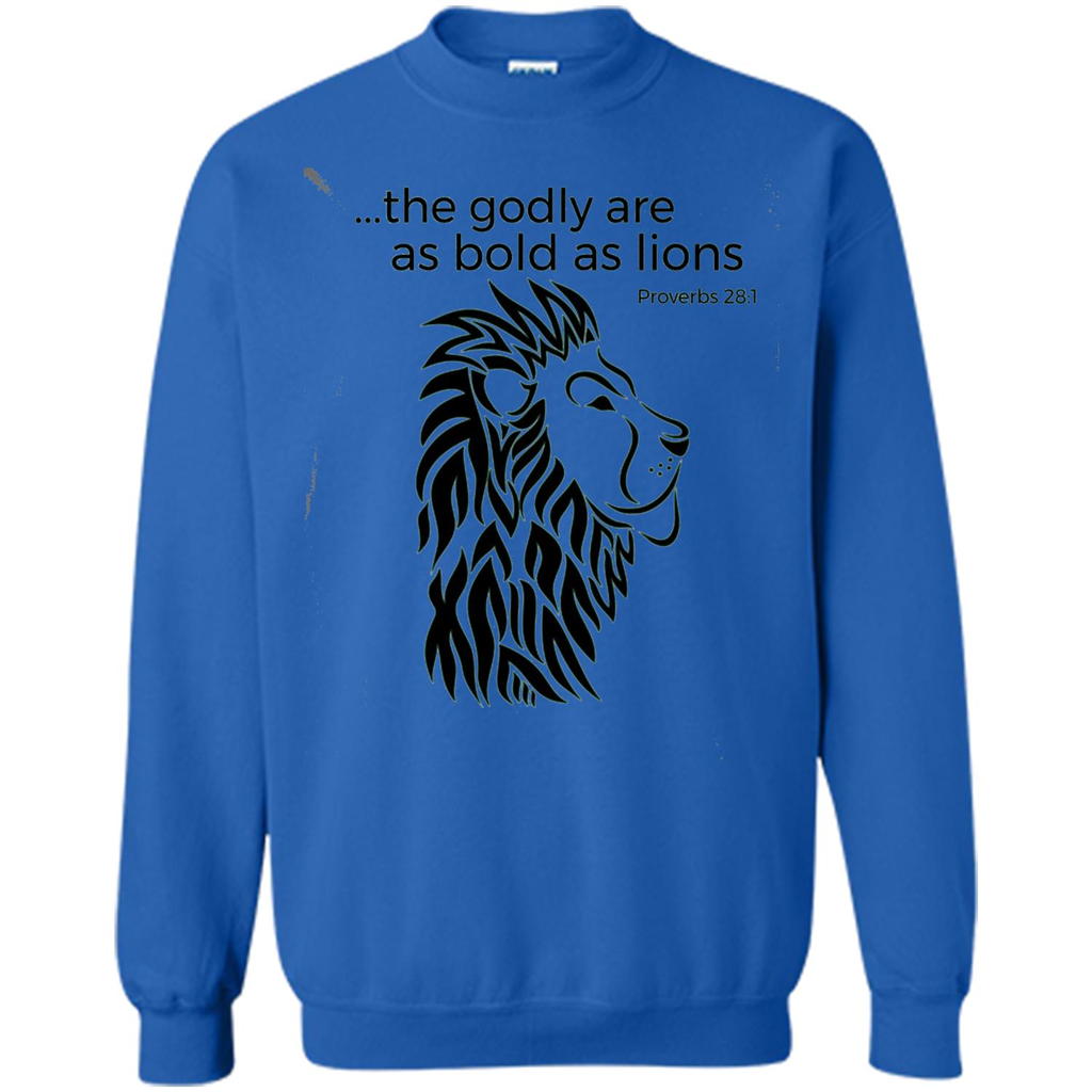Proverbs 28:1 The Godly Are As Bold As Lions Bible Christian T-shirt Royal
