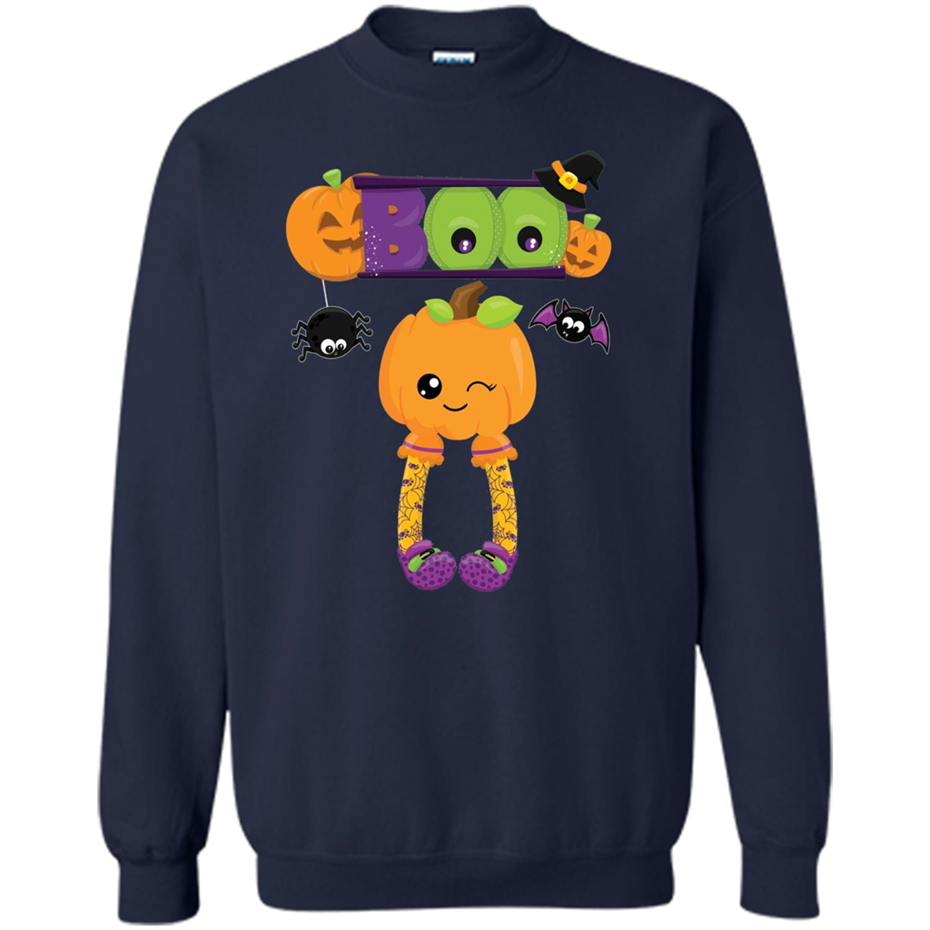 Cute Halloween Boo T-Shirt with Pumpkins-Party T-shirt Navy