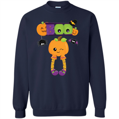 Cute Halloween Boo T-Shirt with Pumpkins-Party T-shirt Navy