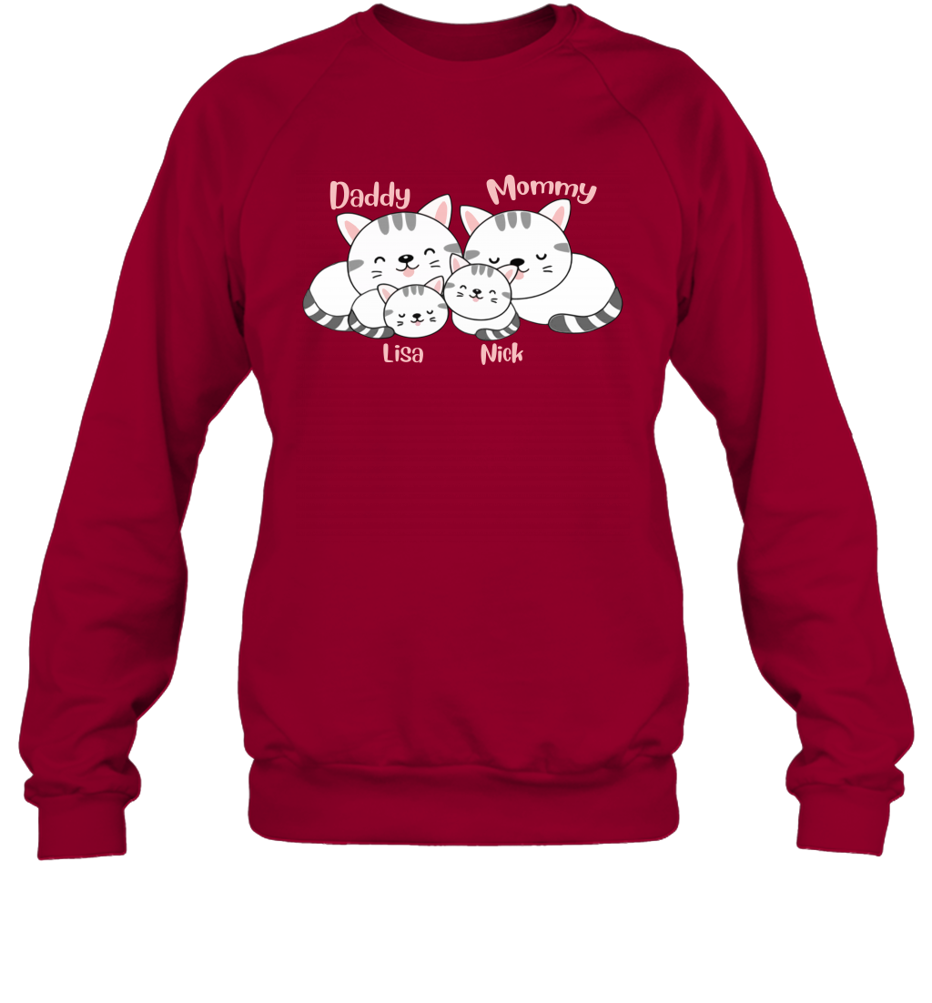 Cats and family name member ( Customized Name ) Sweatshirt Sweatshirt Cardinal Red
