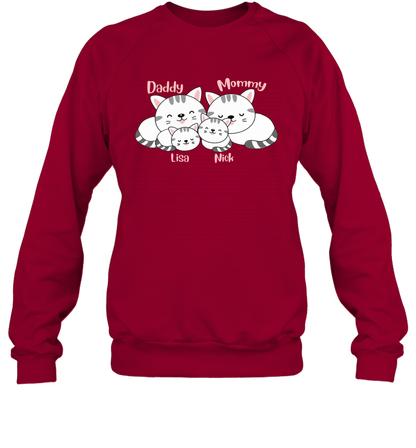 Cats and family name member ( Customized Name ) Sweatshirt Sweatshirt Cardinal Red