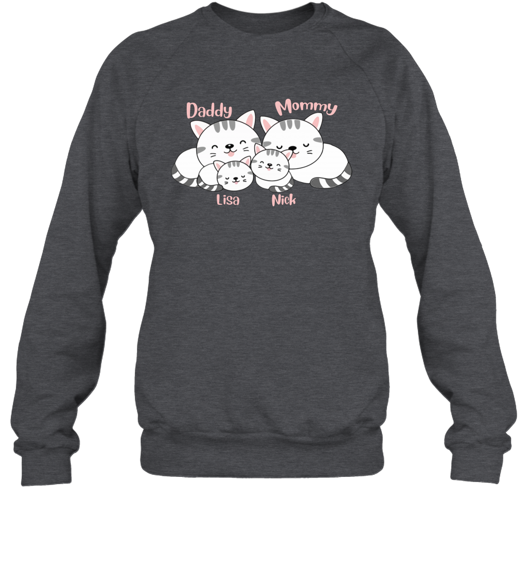 Cats and family name member ( Customized Name ) Sweatshirt Sweatshirt Dark Heather
