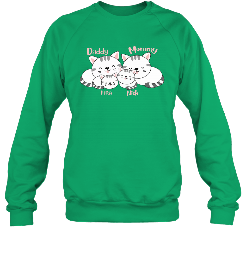 Cats and family name member ( Customized Name ) Sweatshirt Sweatshirt Irish Green