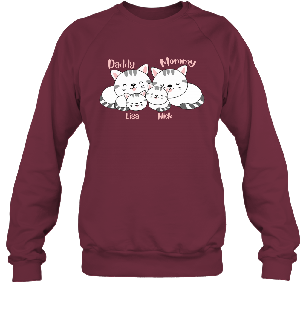 Cats and family name member ( Customized Name ) Sweatshirt Sweatshirt Maroon