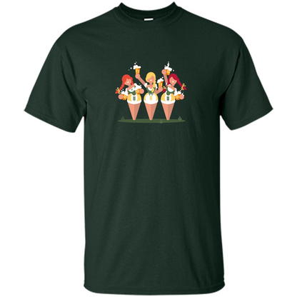Girls with Steins Beers Oktoberfest T-shirt Forest Green