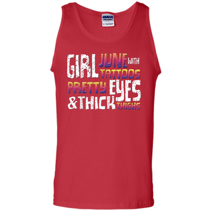 June Girl T-shirt With Tattoos Pretty Eyes and Thick Thighs Red