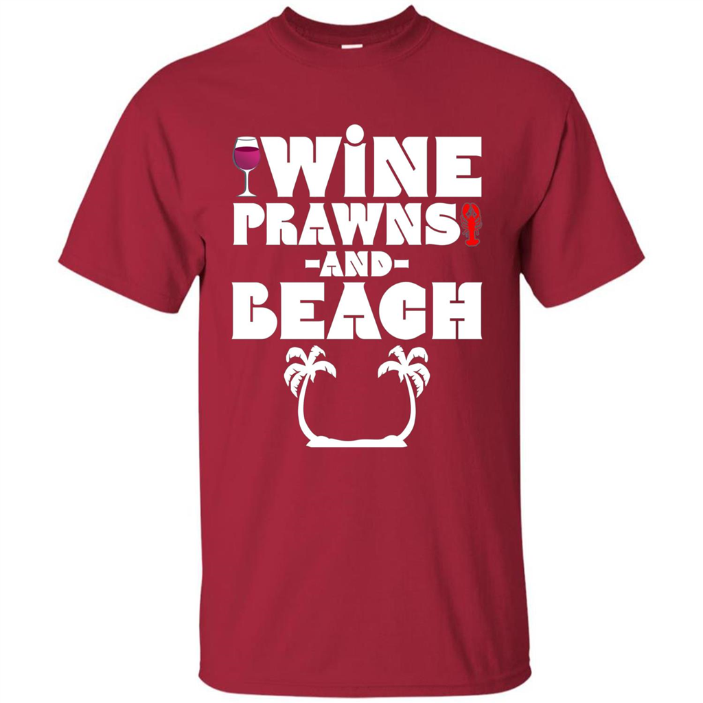 Wine Summer Time With Beach And Prawns T-Shirt Cardinal