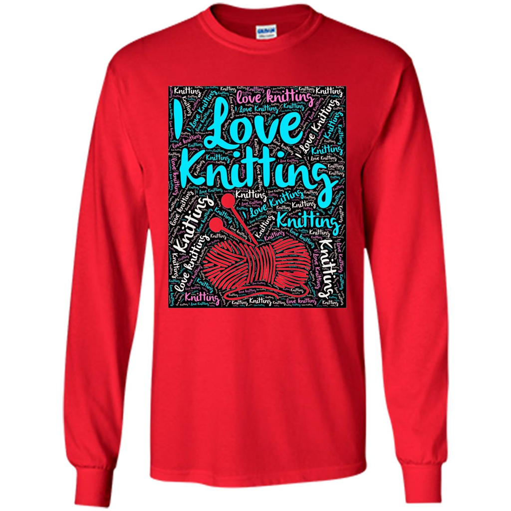 Knitting Wordcloud Knitter T-shirt Love Knitting Red