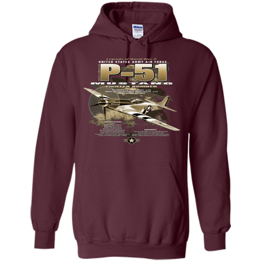 P-51 Mustang United States Army Air Force Fighter T-shirt Maroon