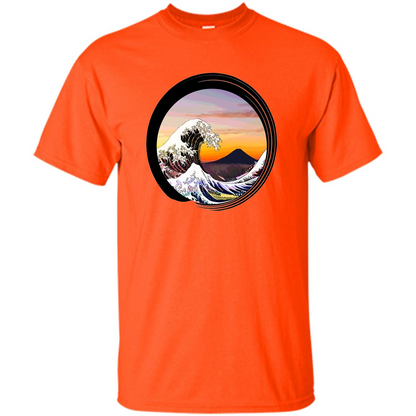 Classic Japanese Zen Art T-shirt, Kanagawa Great Wave Enso Orange
