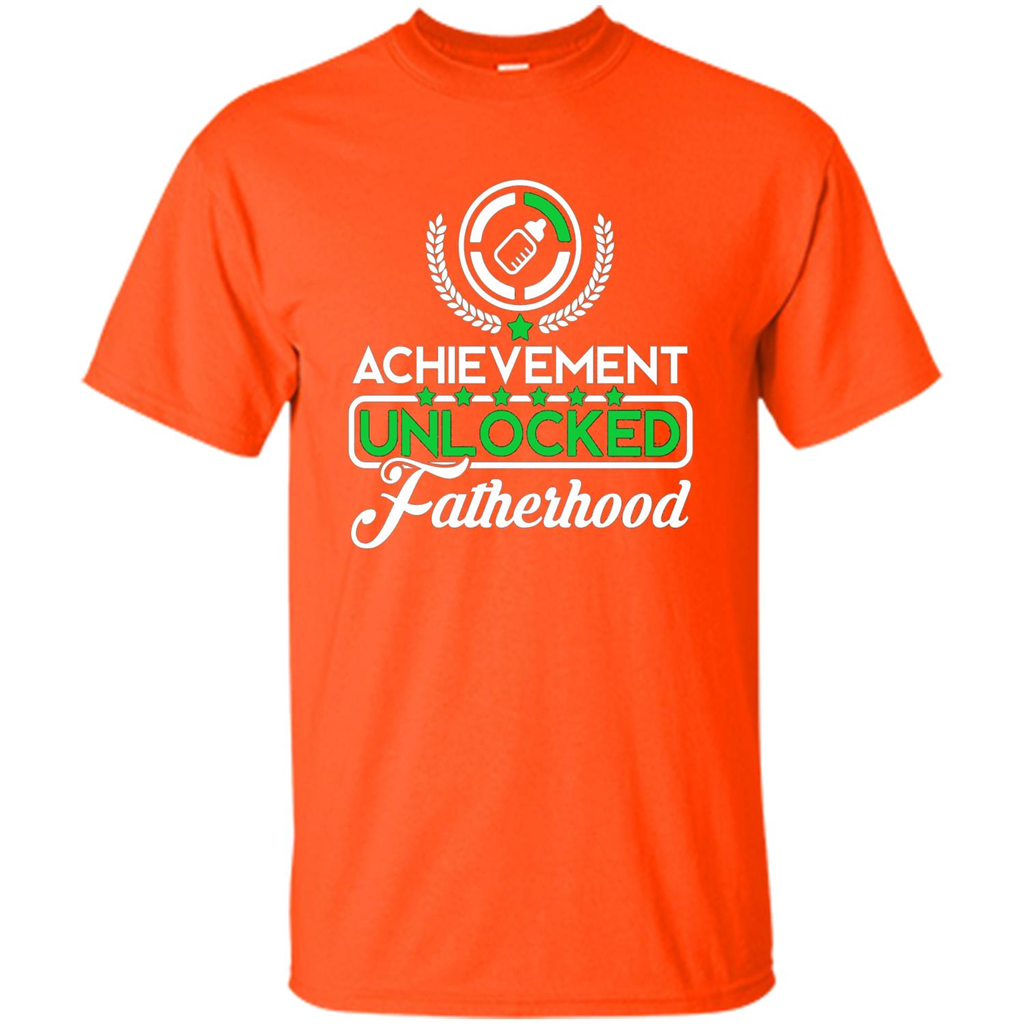 First Father's Day T-shirt Achievement Unlocked Fatherhood Orange