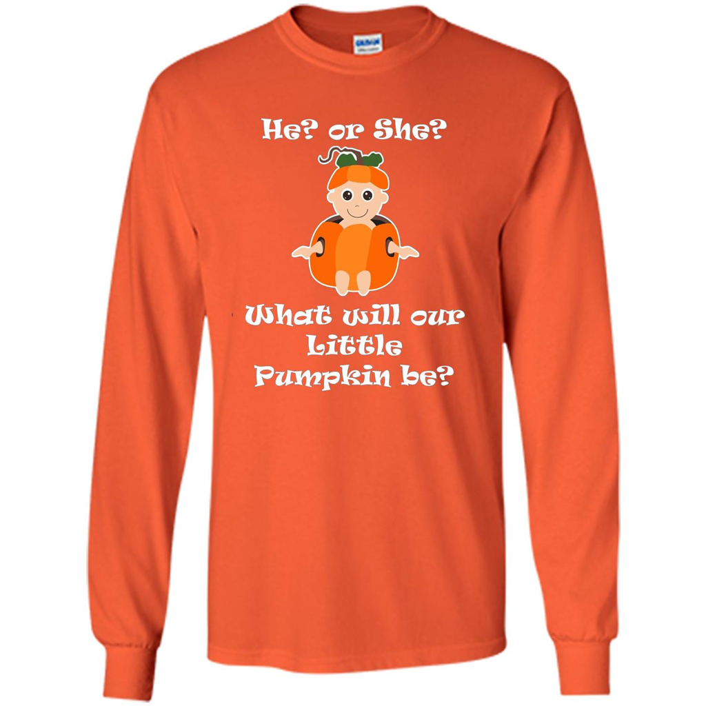 He Or She What Will Little Pumpkin Be Baby Shower T-shirt Orange