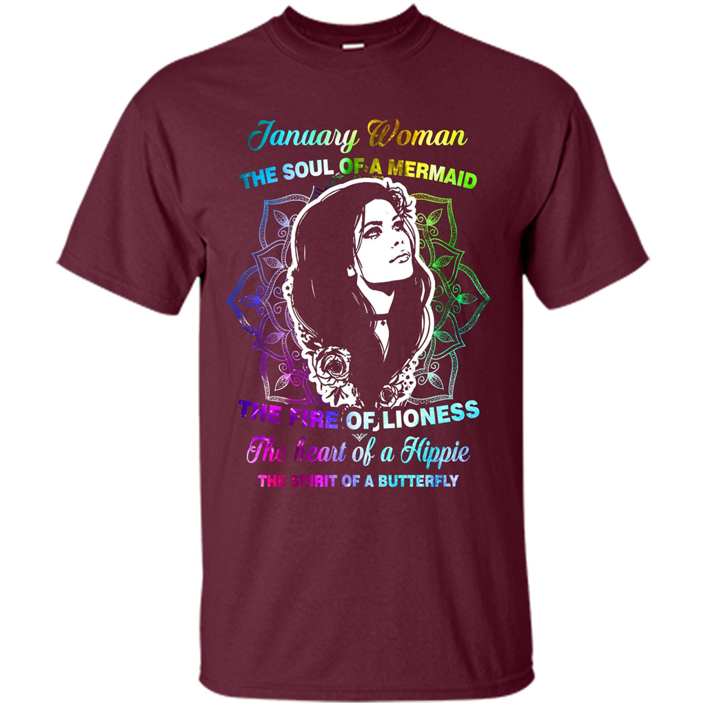 January Woman T-shirt The Heart Of A Hippie Maroon
