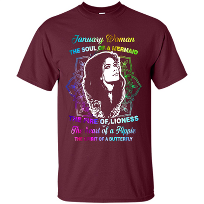 January Woman T-shirt The Heart Of A Hippie Maroon