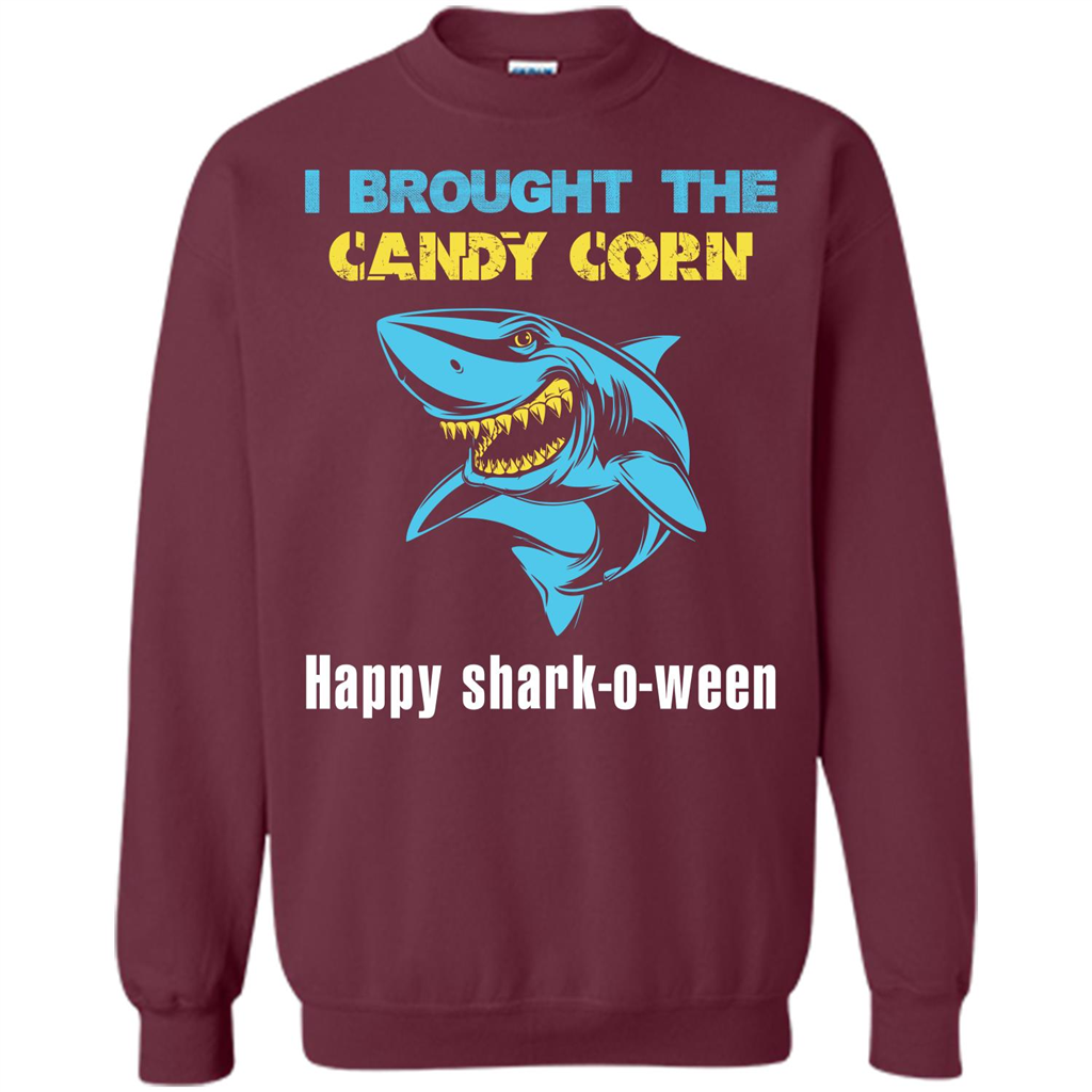 Shark T-shirt I Brought The Candy Corn Happy Shark-o-ween T-shirt Maroon
