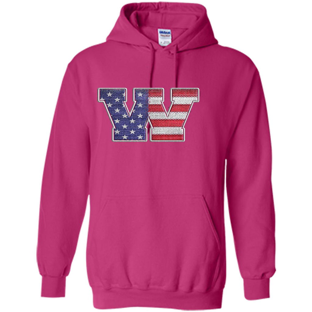 Patriotic T-shirt Letter W American Flag Embroidery Heliconia