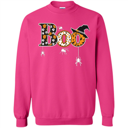 Boo Halloween T-Shirt With Spiders And Witch Hat Heliconia